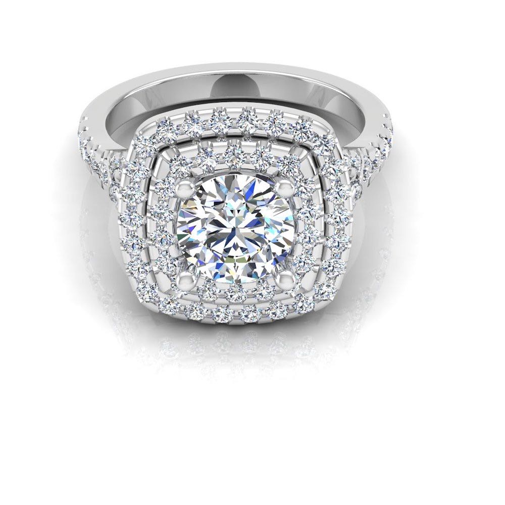 Round Brilliant Double Halo Moissanite Engagement Ring front