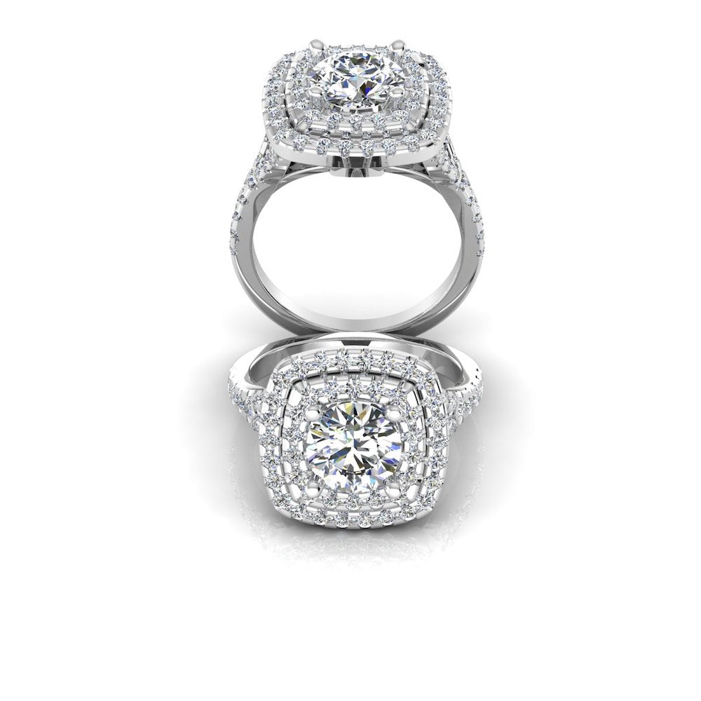 Round Brilliant Double Halo Moissanite Engagement Ring set