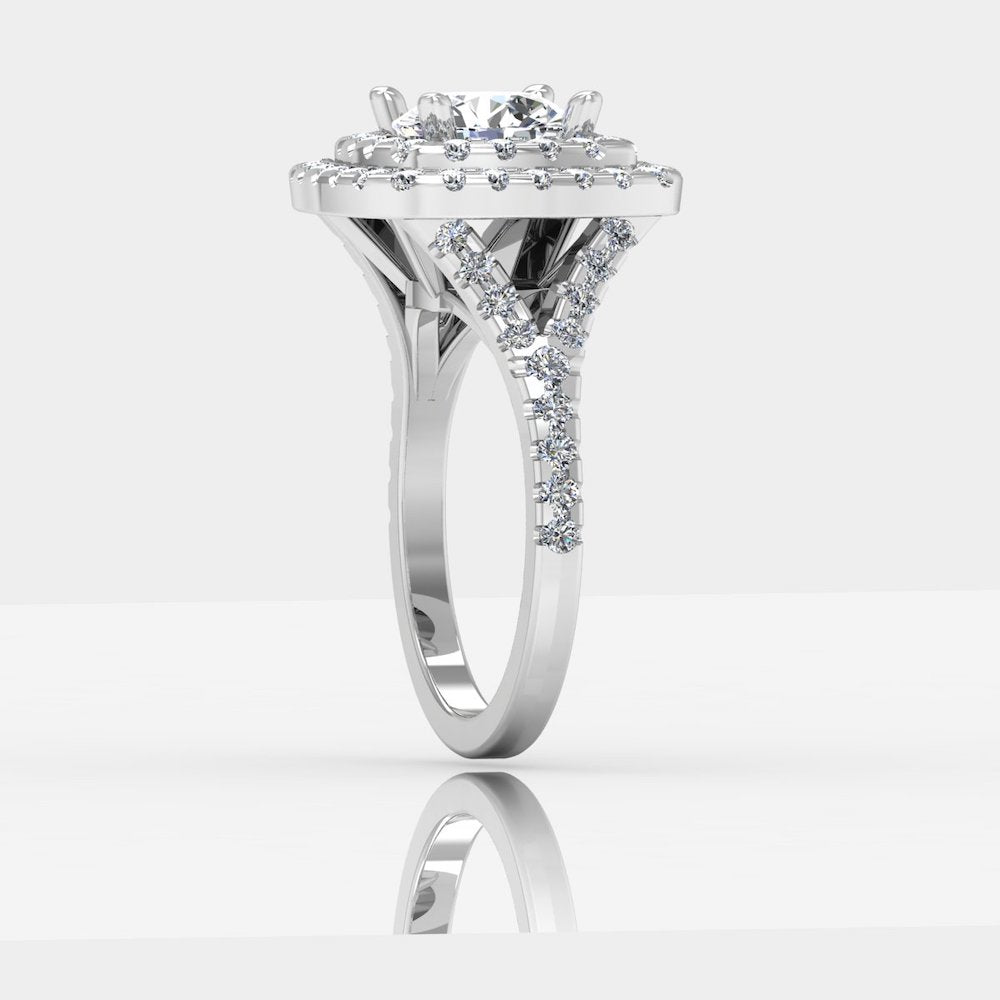 Round Brilliant Double Halo Moissanite Engagement Ring side 3