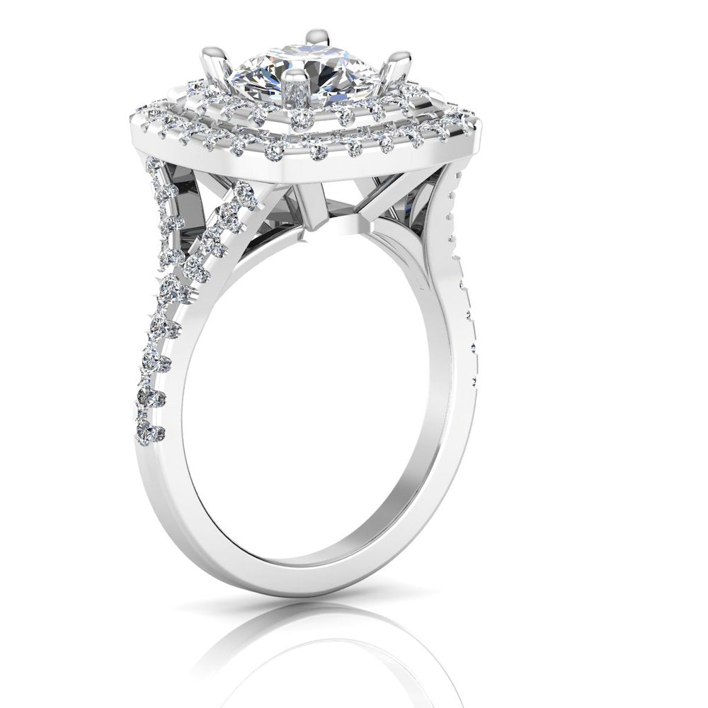 Round Brilliant Double Halo Moissanite Engagement Ring