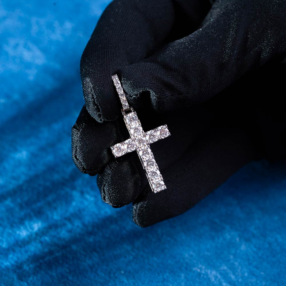 round cut moissanite cross pendant hand