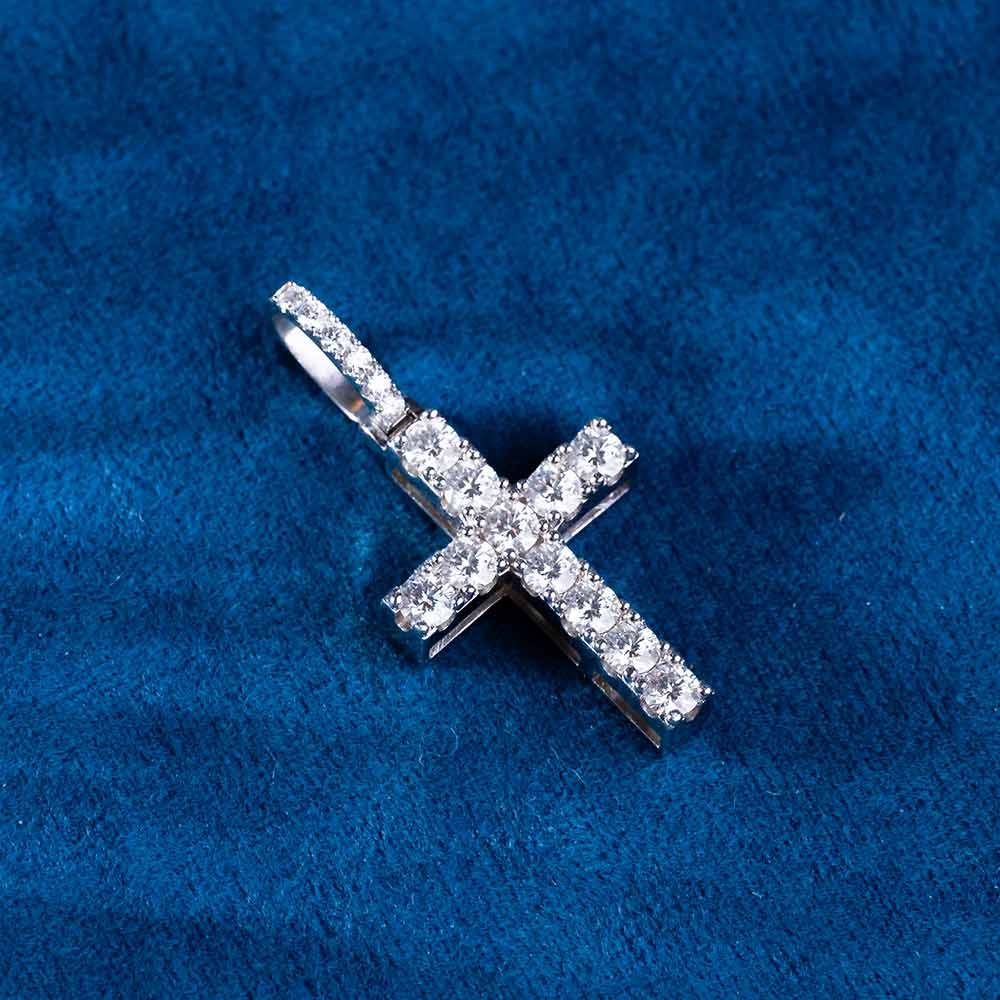 round cut moissanite cross pendant iced out