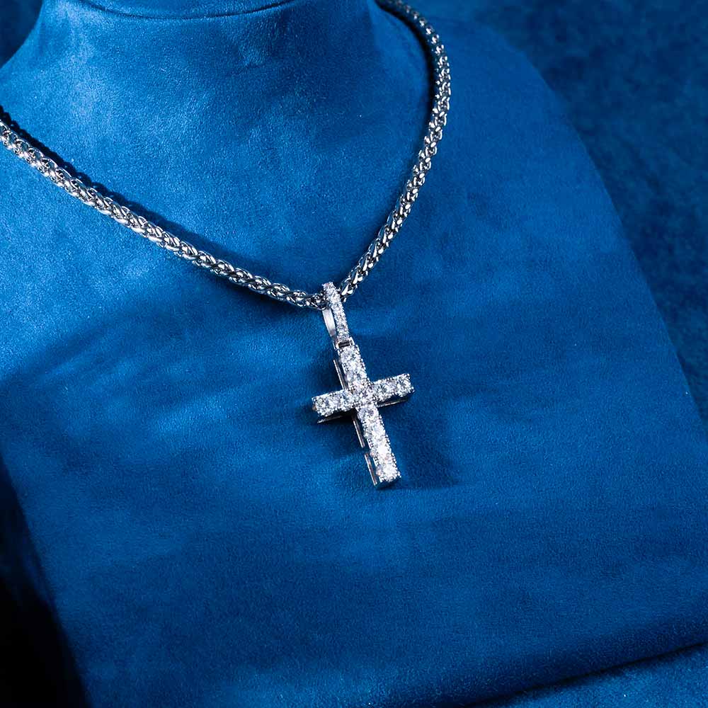 round cut moissanite cross pendant necklace