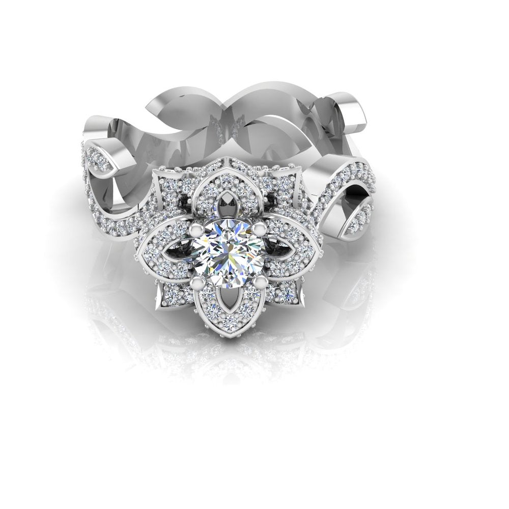 Round Floral Antique Moissanite Engagement Ring front 2