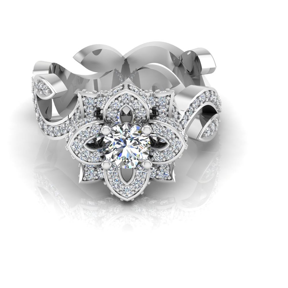 Round Floral Antique Moissanite Engagement Ring front