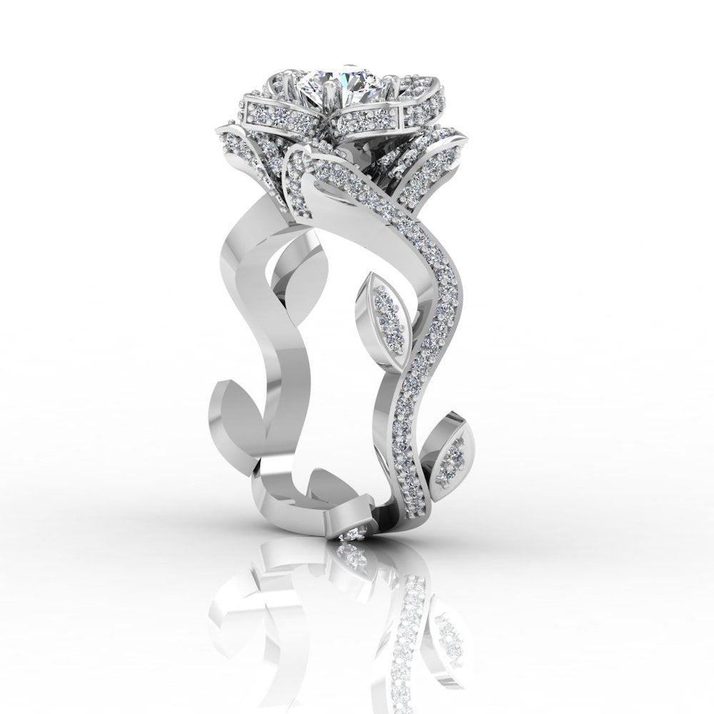 Round Floral Antique Moissanite Engagement Ring side