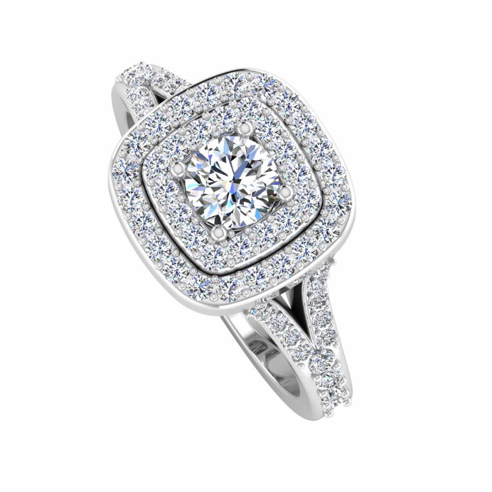 Round Split Shank Double Halo Moissanite Engagement Ring top