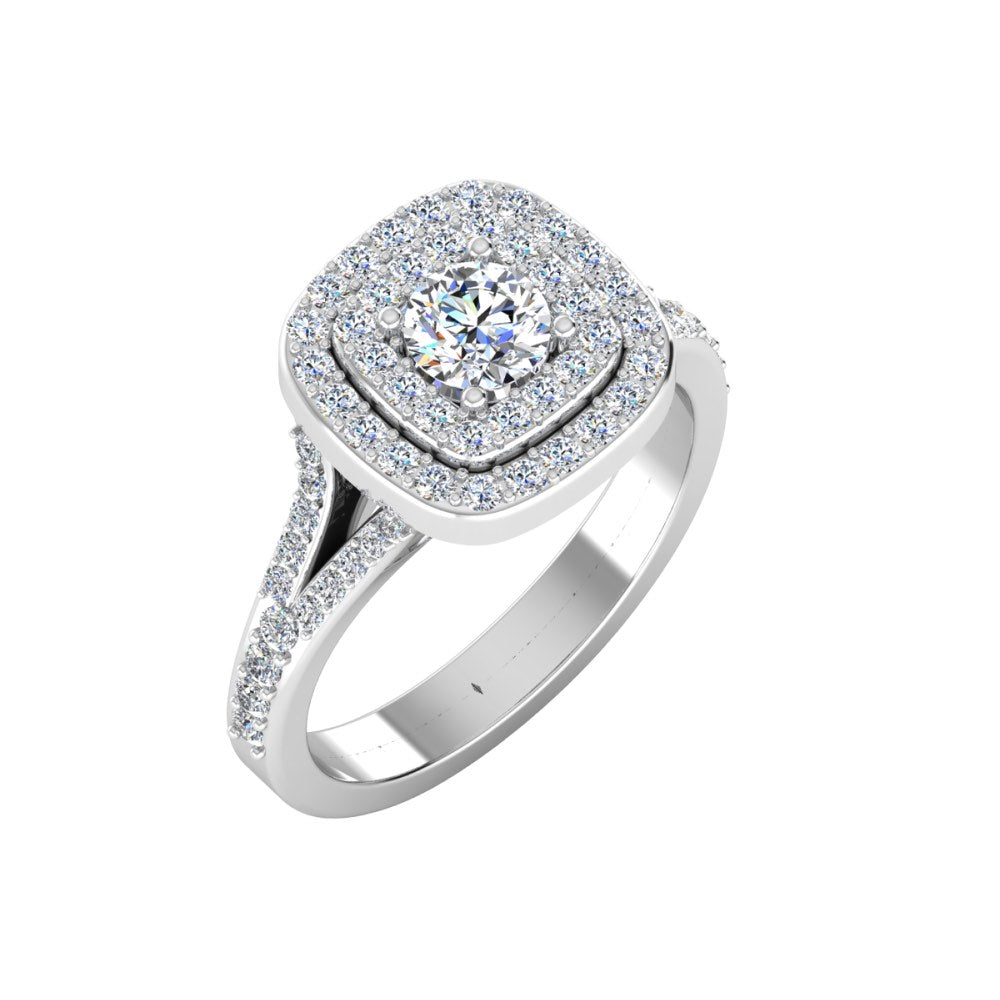 Round Split Shank Double Halo Moissanite Engagement Ring