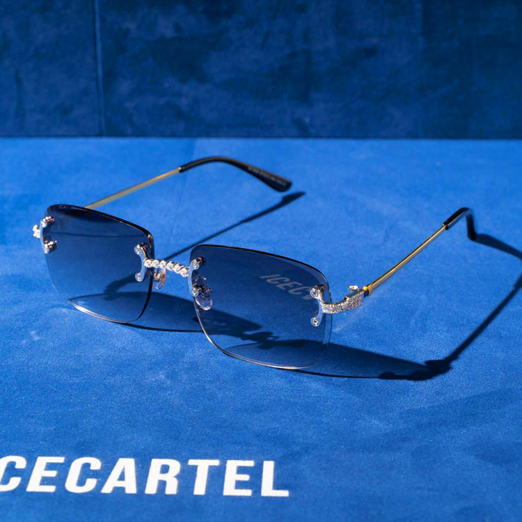 side2 Navy & Clear mens moissanite diamond square sunglasses 14k white gold
