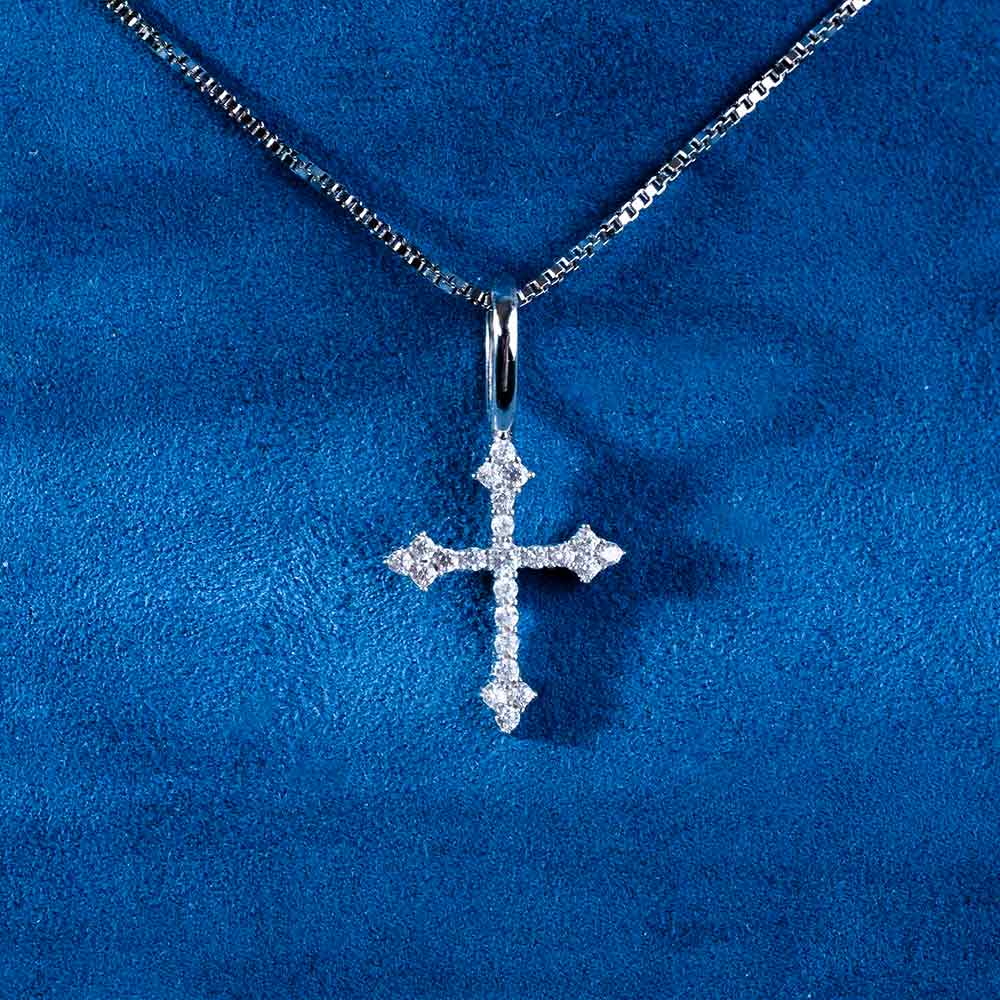 small moissanite fleur cross pendant diamond