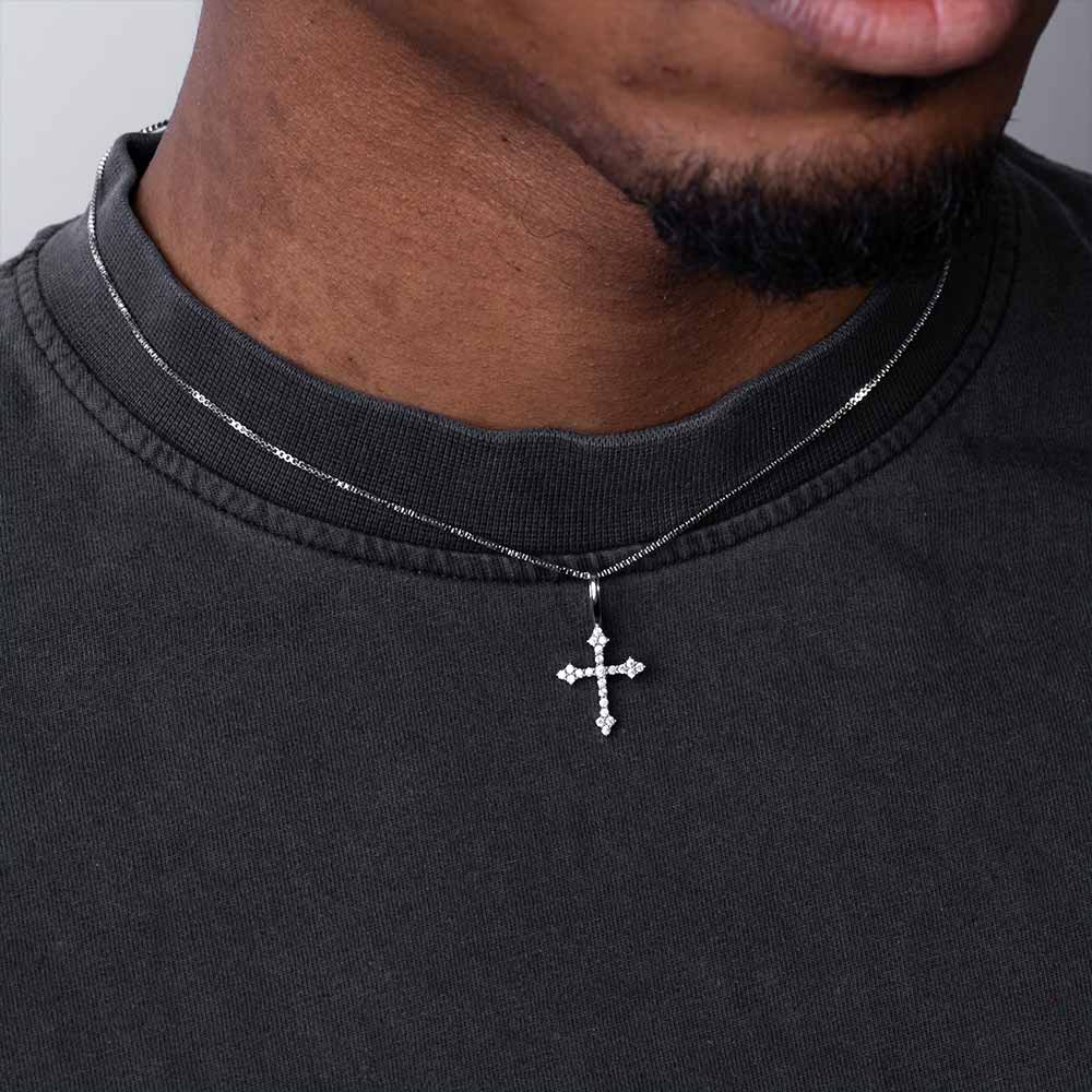 small moissanite fleur cross pendant model