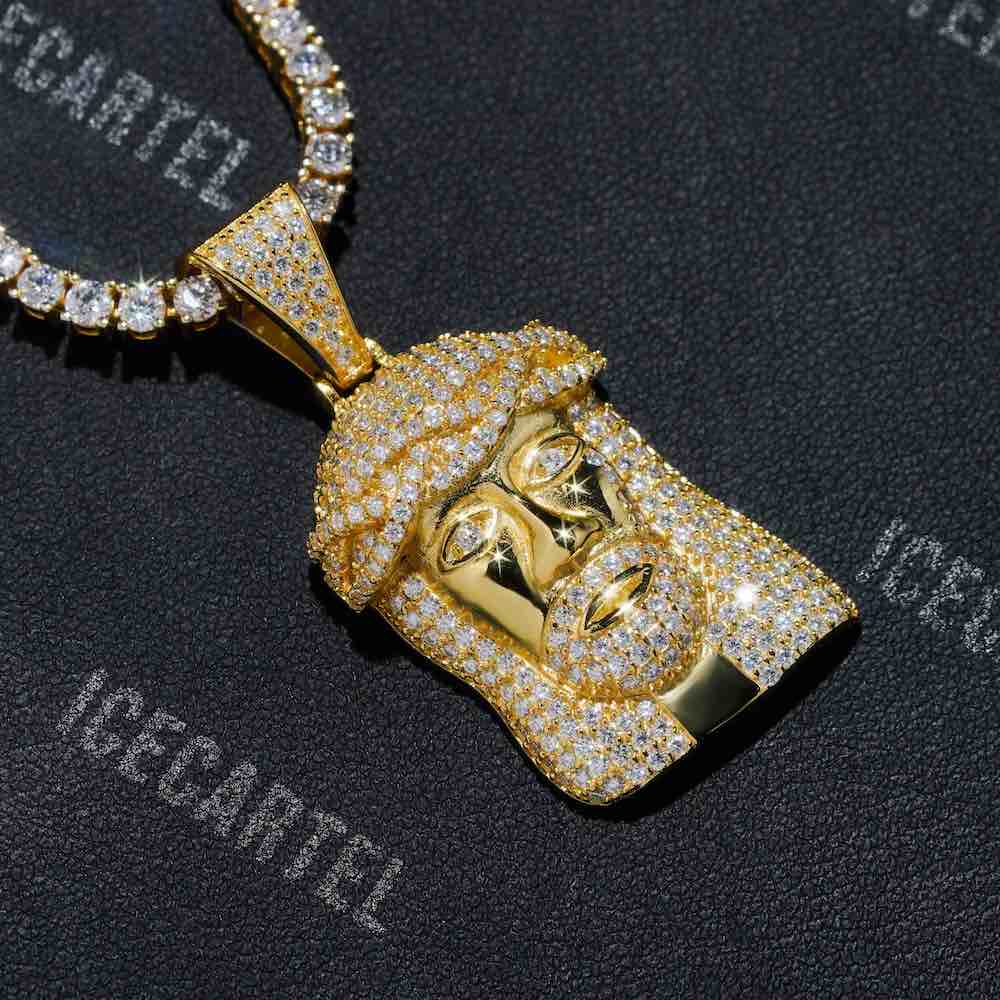 solid face jesus pendant icecartel 14k gold closer
