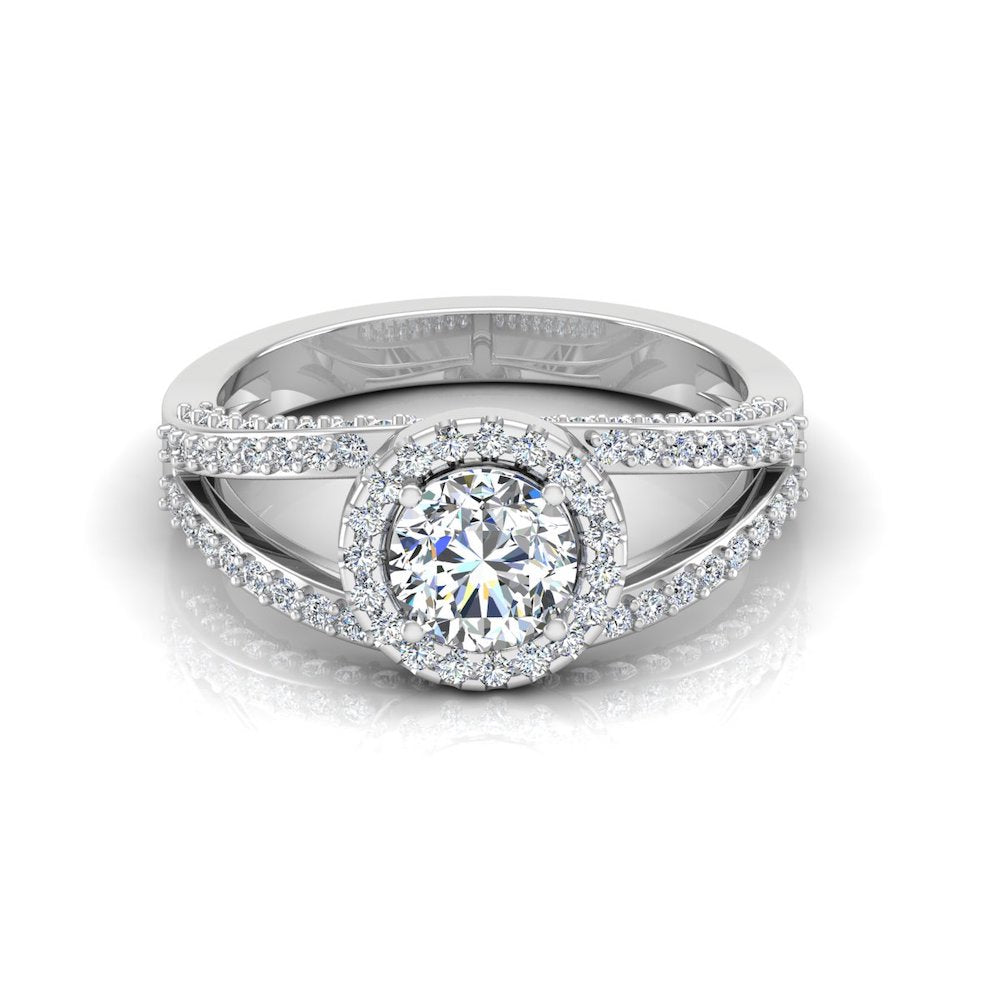Split Shank Halo Moissanite Engagement Ring front