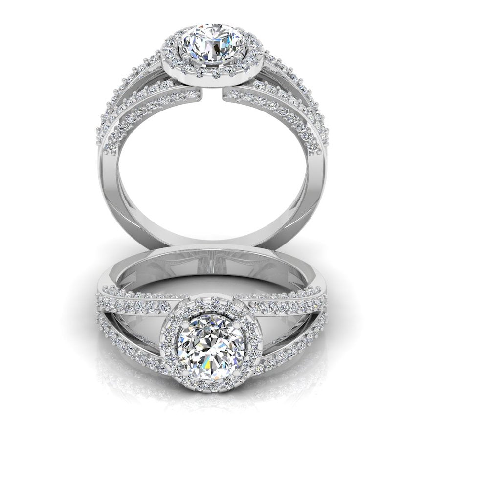 Split Shank Halo Moissanite Engagement Ring set