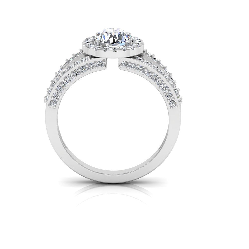 Split Shank Halo Moissanite Engagement Ring side