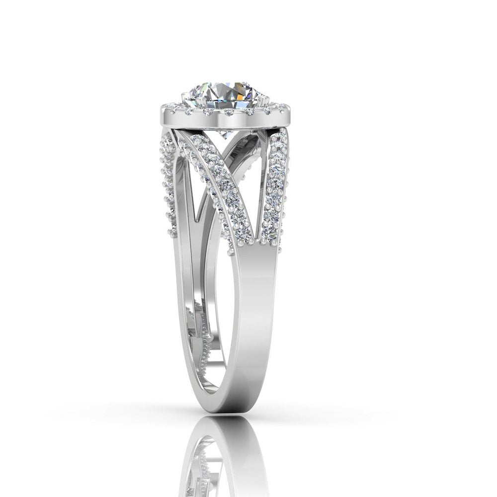 Split Shank Halo Moissanite Engagement Ring side 2