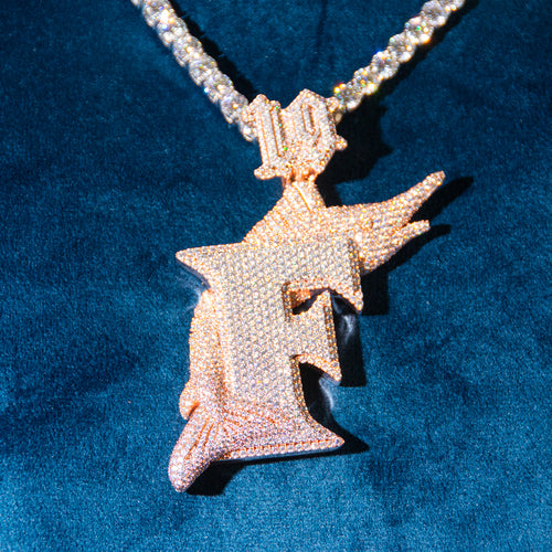 tennis chain 14k rose gold custom moissanite diamond pendant