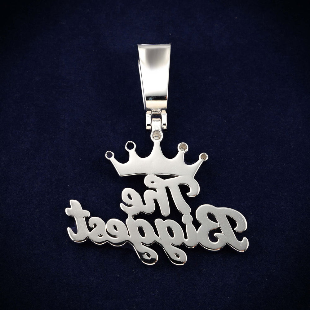 the biggest custom name moissanite pendant 14k gold back