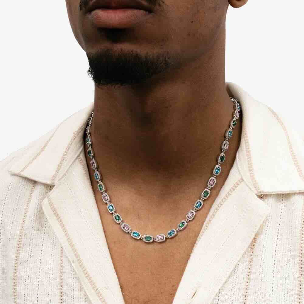 three color moissanite gemstone chain model