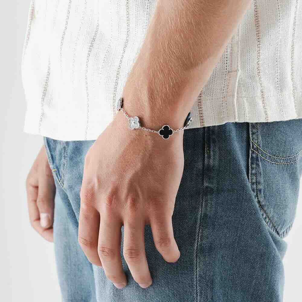 white gold agate four leaf bracelet model