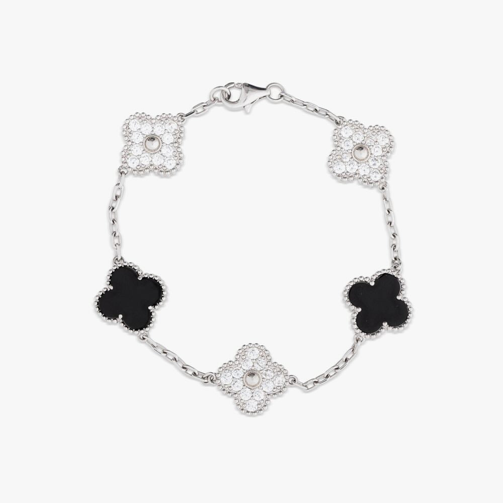 white gold agate four leaf bracelet