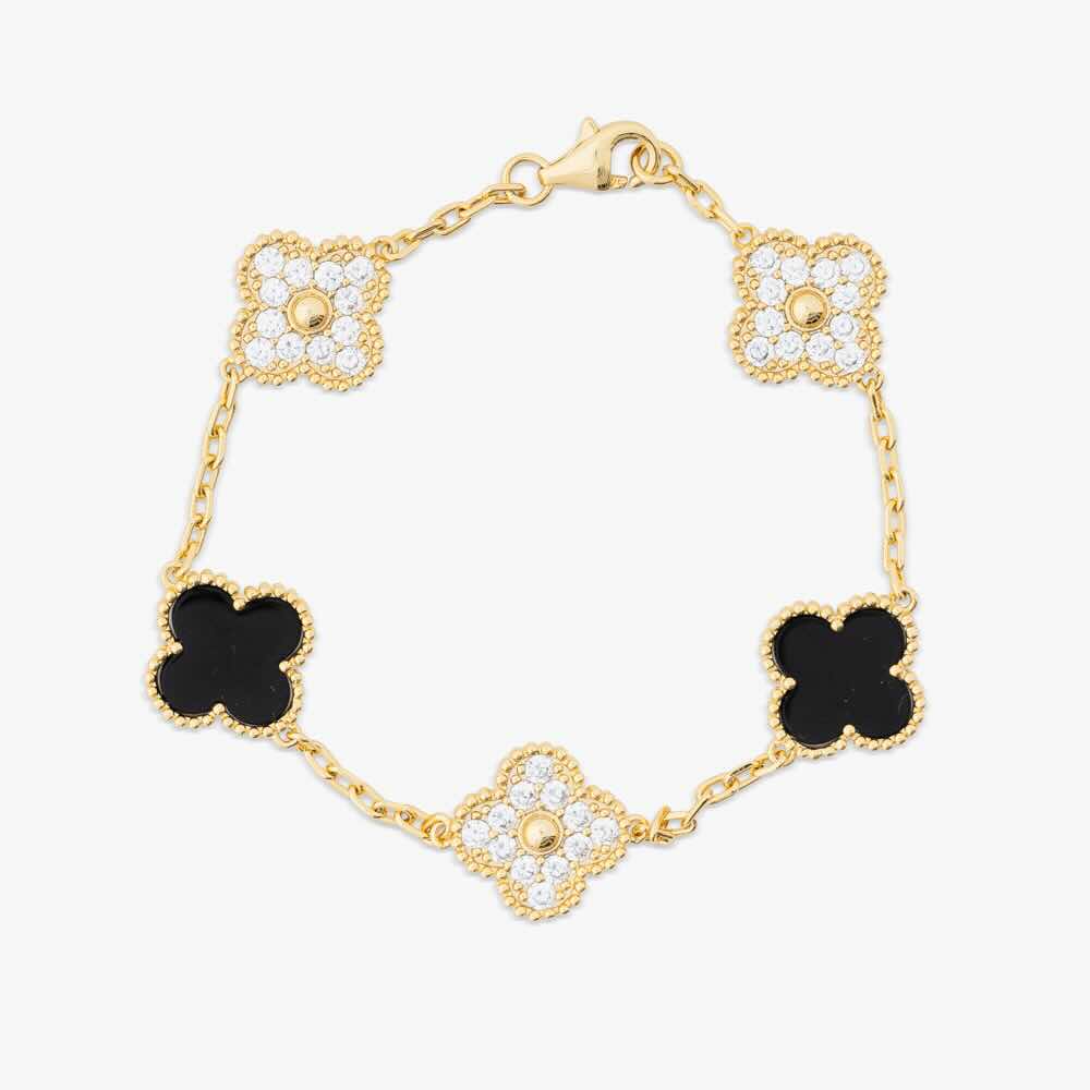 Moissanite Agate Four Leaf Bracelet 14K Gold