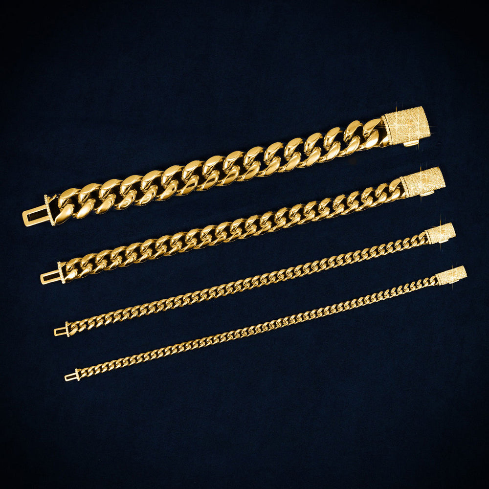 Cuban Link Bracelet with Iced Clasp 14K Gold (ALL SIZES)