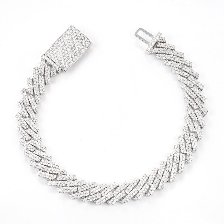 10mm mens moissanite cuban link bracelet 14k white gold vvs diamond background