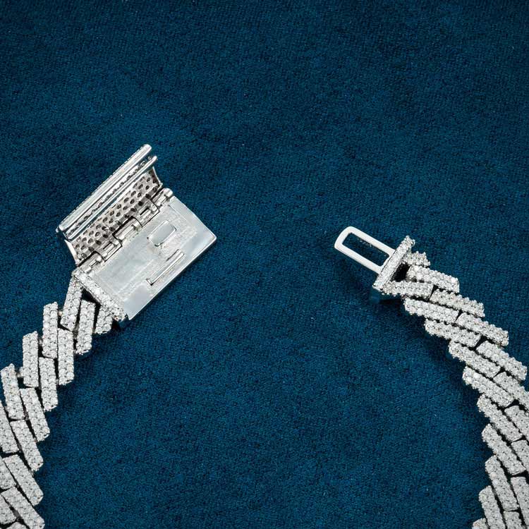 10mm mens moissanite cuban link bracelet 14k white gold vvs diamond clasp open