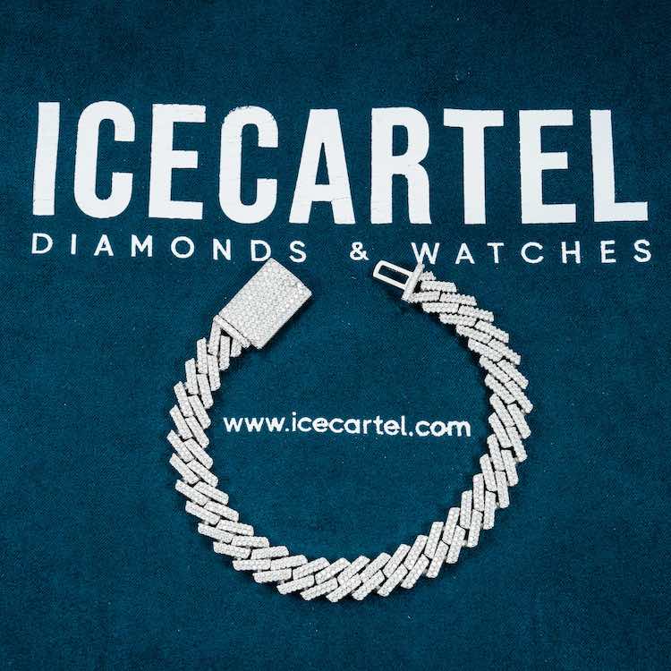 10mm mens moissanite cuban link bracelet 14k white gold vvs diamond velvet
