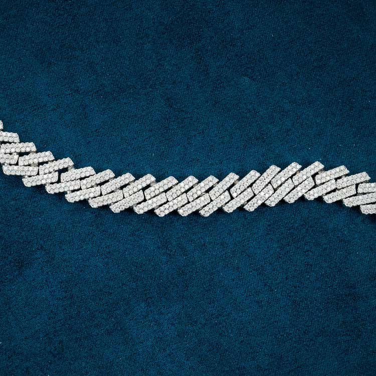 10mm mens moissanite cuban link bracelet 14k white gold vvs diamond wave