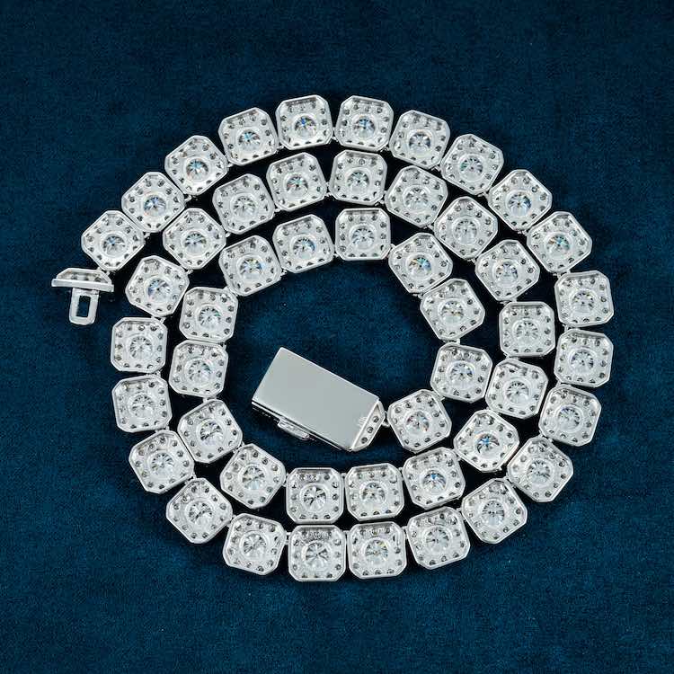 10mm rectange link moissanite round halo setting necklace back