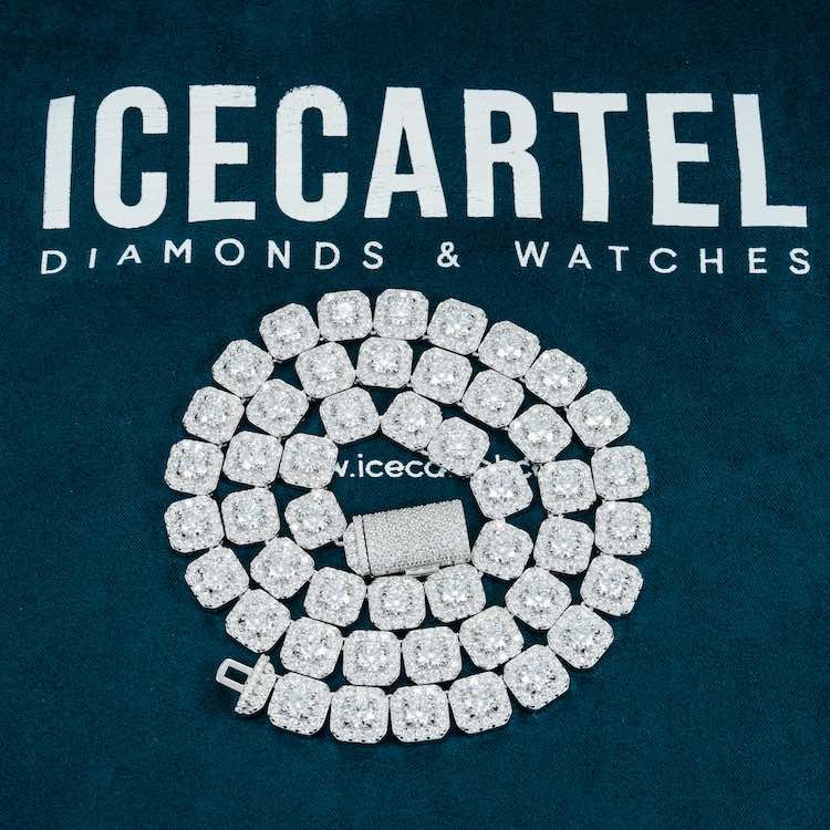 10mm rectange link moissanite round halo setting necklace icecartel