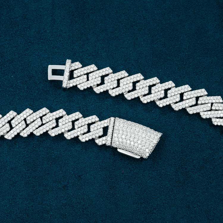13mm moissanite cuban link chain necklace white gold iced out 925 silver clasp open