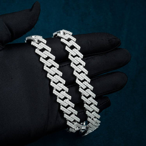 13mm moissanite cuban link chain necklace white gold iced out 925 silver hand