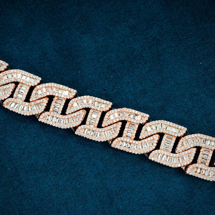 15mm mariner link bracelet rose gold moissanite diamond close