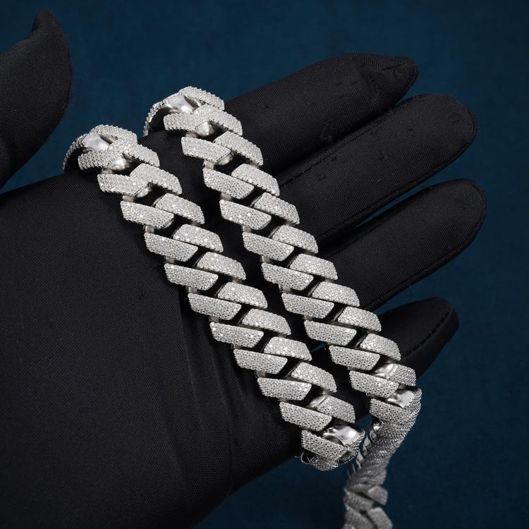 15mm moissanite iced out cuban link chain necklace white gold hand