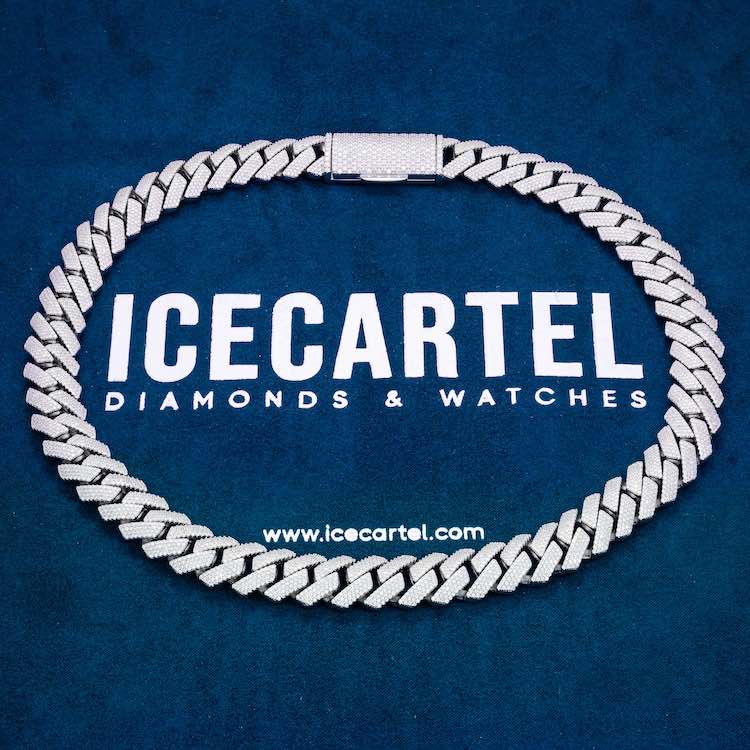 15mm moissanite iced out cuban link chain necklace white gold velvet sheet