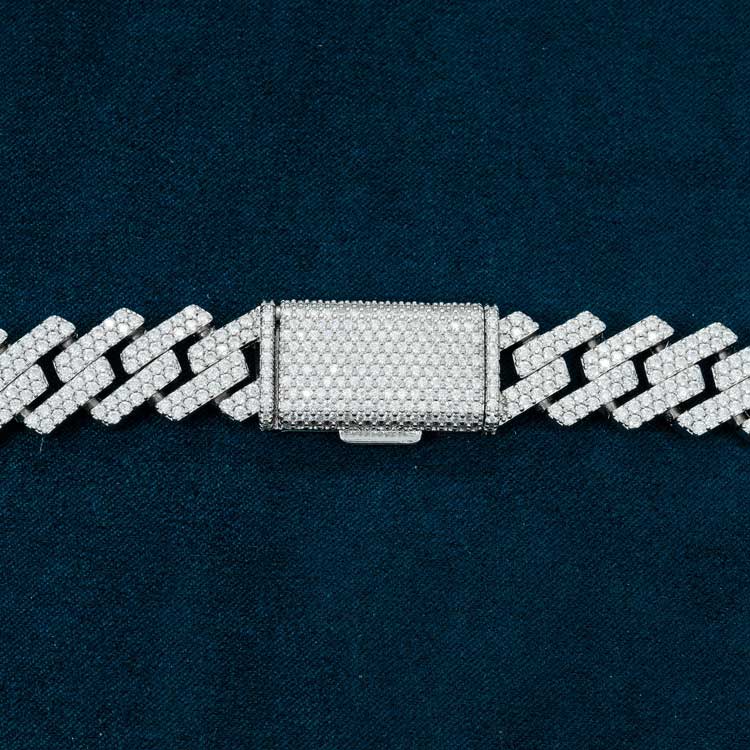 18mm 2 row moissanite cuban link chain necklace white gold iced out closed