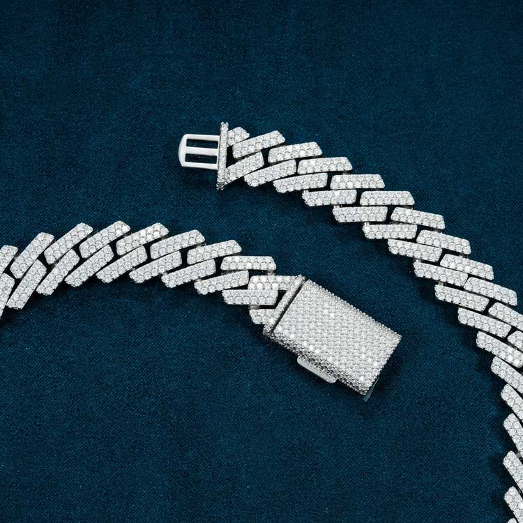 18mm 2 row moissanite cuban link chain necklace white gold iced out connection