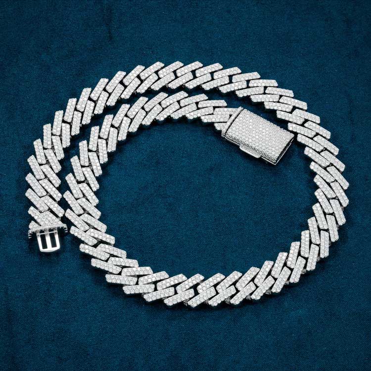 18mm 2 row moissanite cuban link chain necklace white gold iced out full
