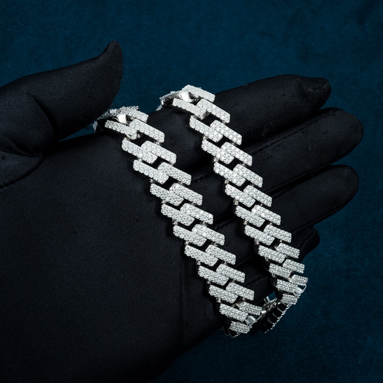 18mm 2 row moissanite cuban link chain necklace white gold iced out hand