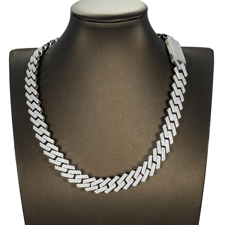 18mm 2 row moissanite cuban link chain necklace white gold iced out mannequin