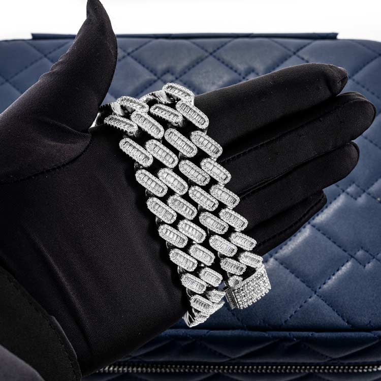 18mm moissanite diamond baguette miami cuban iced out silver chain necklace white gold hand