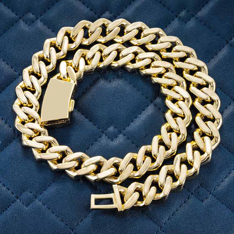 18mm moissanite miami cuban 3 row chain necklace iced out 14k yellow gold backside