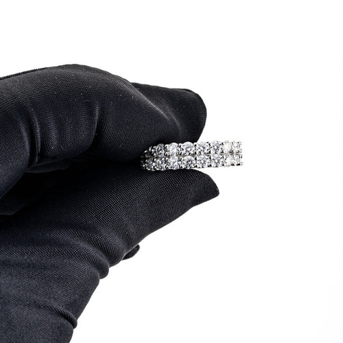 2 row moissanite diamond iced out hip hop white gold ring hand