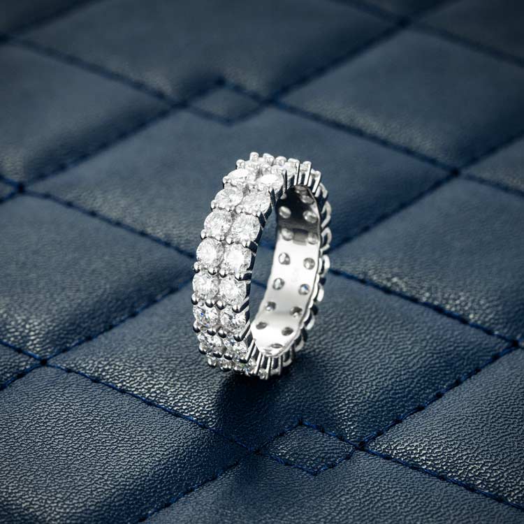 2 row moissanite diamond iced out hip hop white gold ring side
