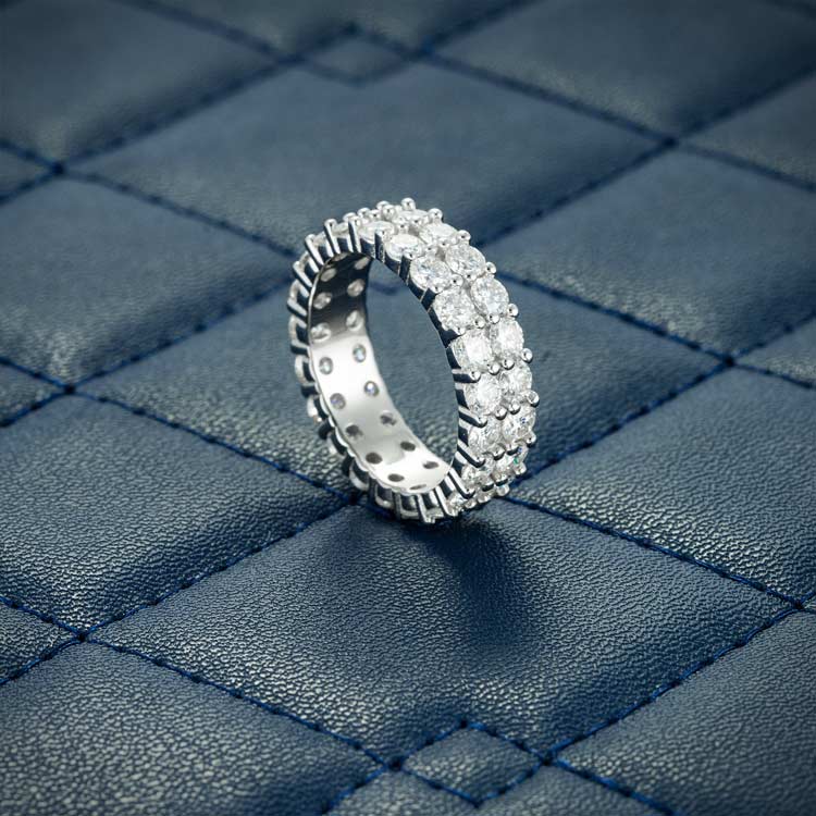 2 row moissanite diamond iced out hip hop white gold ring side 2