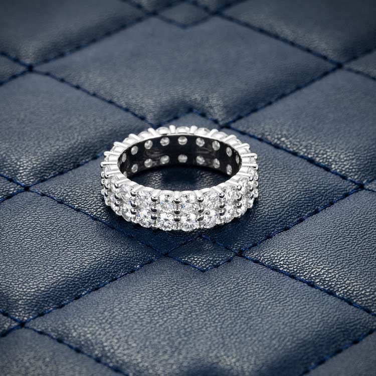 2 row moissanite diamond iced out hip hop white gold ring top