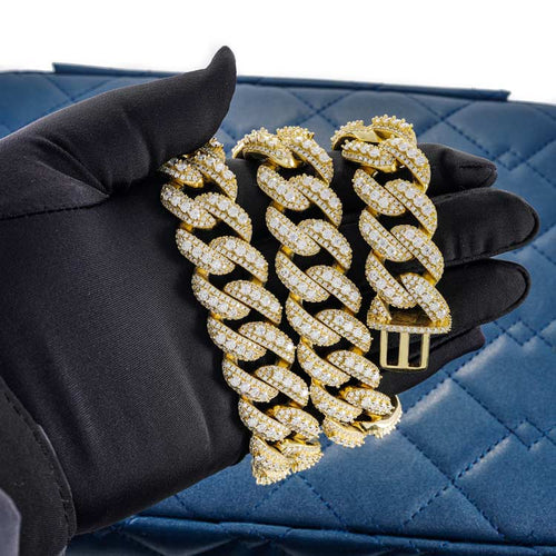 20mm moissanite yellow gold 14k vvs diamonds miami cuban link chain for men open